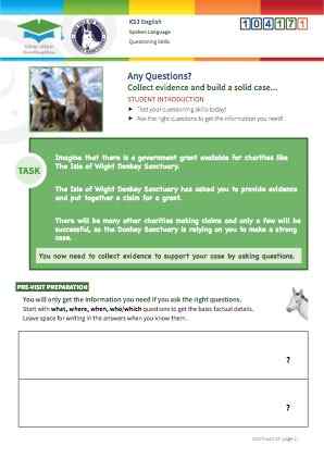 Click to view Resource 104171 Any Questions? Using questioning skills at the Donkey Sanctuary.